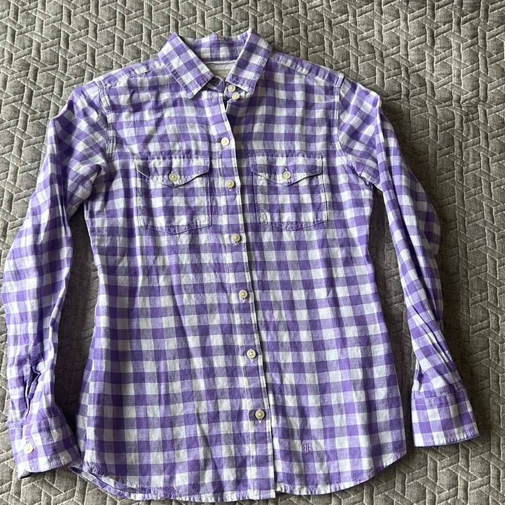 Banana Republic Women's Purple Gingham Cotton Soft Wash Button Up Shirt Size XS